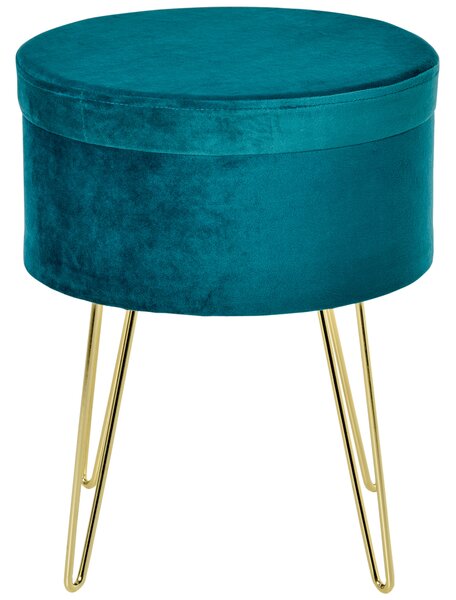 HOMCOM Poggiapiedi da Divano in Lino, Pouf Contenitore con 4 Gambe in Metallo Dorato, Coperchio Rimuovibile, Φ36 x 45Acm, Verde|Aosom