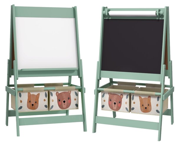 AIYAPLAY Lavagna per Bambini con Cavalletto 3 in 1 e 2 Contenitori, Età 3-8 anni, 54x46.5x93cm, Verde|Aosom