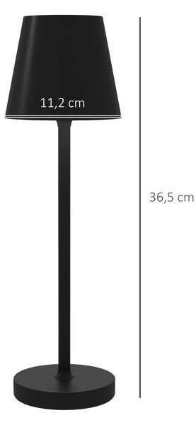 HOMCOM Lampada da Tavolo Portatile in Acrilico e Metallo da 3600mAh con Cavo di Ricarica, Ø11.2x36.5 cm, Nero|Aosom