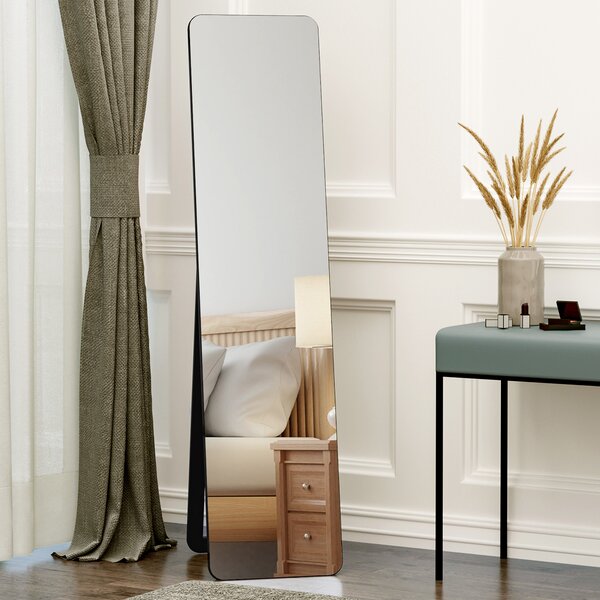 HOMCOM Specchio Decorativo da Terra e Parete con Struttura in Legno Pieghevole per Camera da Letto e Soggiorno Design Moderno Colore Nero|Aosom