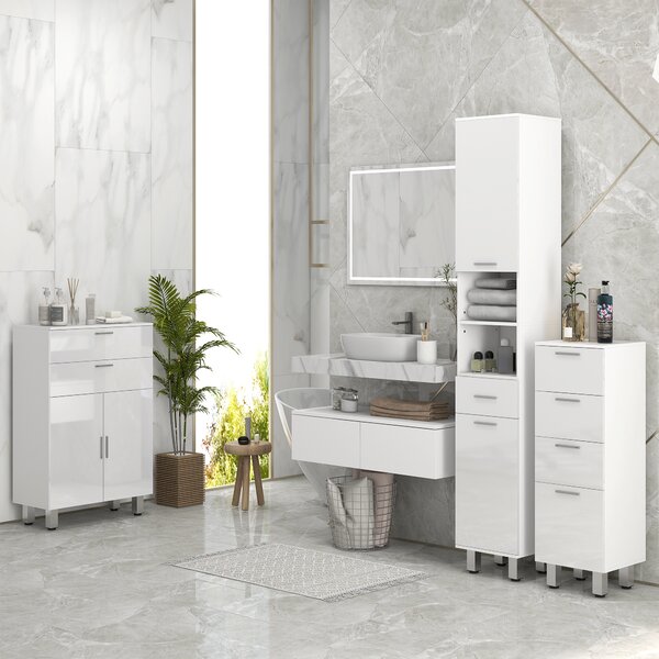 Kleankin Mobile Bagno con 2 Cassetti e Armadietto con Ripiano Regolabile, in Legno, 60x30x93 cm, Bianco | Aosom Italy