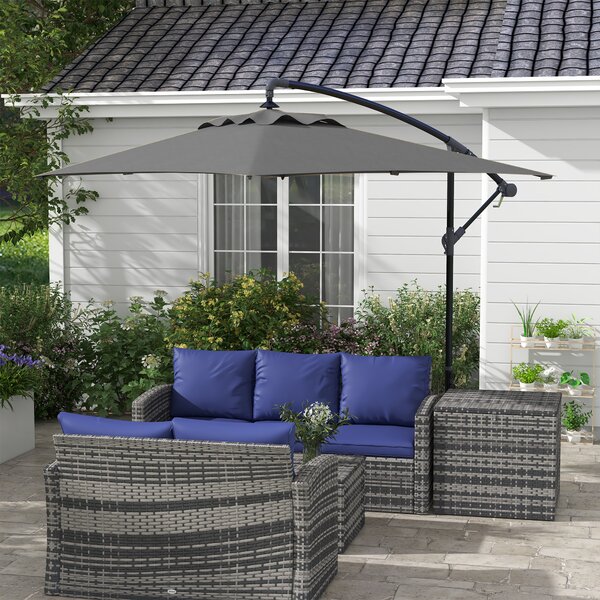 Outsunny Ombrellone da Giardino Decentrato con Base a Croce e Apertura a Manovella, 294x193cm, Grigio|Aosom