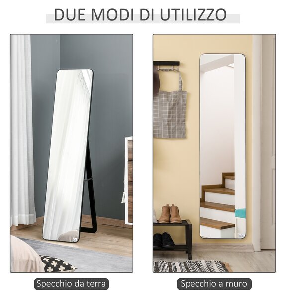 HOMCOM Specchio Decorativo da Terra e Parete con Struttura in Legno Pieghevole per Camera da Letto e Soggiorno Design Moderno Colore Nero|Aosom