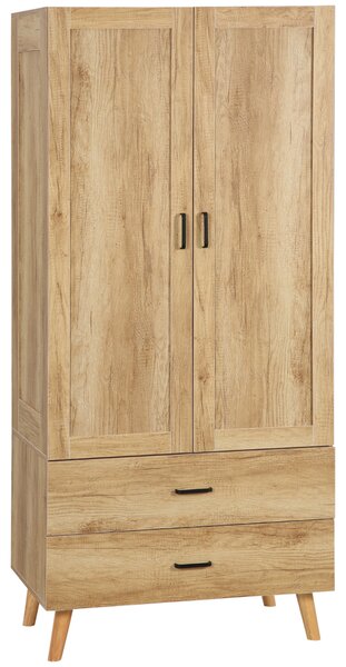 HOMCOM Armadio 2 Ante a Battente con 2 Cassetti e Asta Appendiabiti, 80x54x180 cm, Legno | Aosom Italy