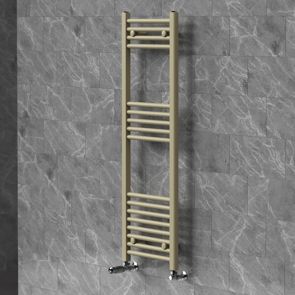 Riscaldamento asciugamani LuxeBath 400x1200 mm, radiatore da bagno con valvola termostatica, asciugamano Sahara a pannello liscio con attacco laterale, portasciugamani, color beige