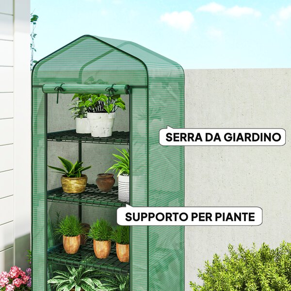 Outsunny Serra per piante a 4 Livelli con 4 Rotelle e Ingresso Avvolgibile, in Acciaio e PE per Balcone, 69x50x165 cm, Verde | Aosom Italy