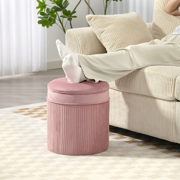 HOMCOM Set 2 Pouf Poggiapiedi Rotondi Impilabili e Imbottiti con Rivestimento in Velluto, Contenitore da 34.8L, Rosa | Aosom Italy