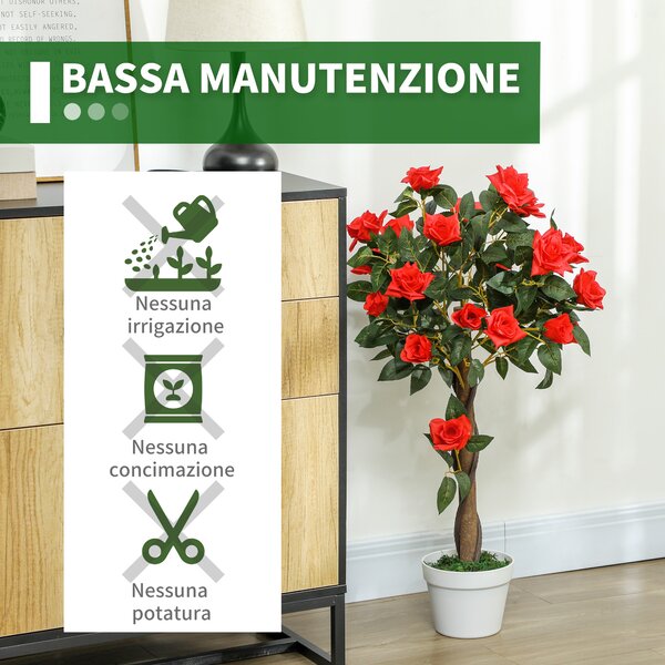 Outsunny Pianta Finta di Camelia da 21 Fiori con Vaso Riempito in Cemento e Muschio, Ø18x90 cm, Arancione | Aosom Italy