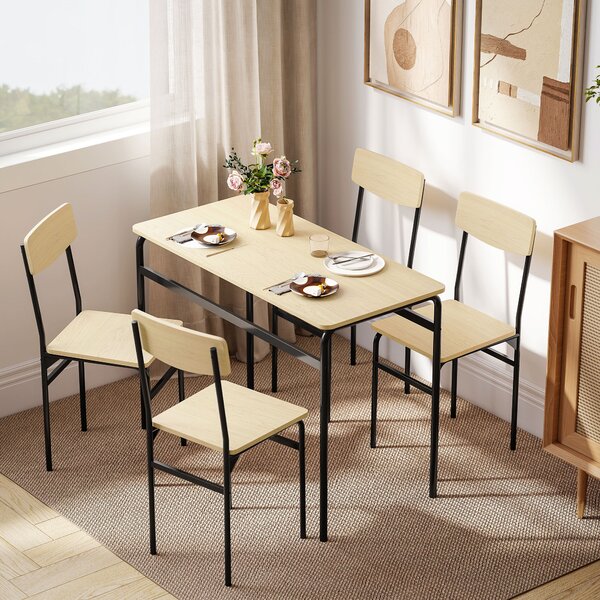 HOMCOM Set da Pranzo 5 Pezzi con Tavolo Rettangolare e 4 Sedie da Pranzo, in Legno e Metallo, Nero e color Legno | Aosom Italy