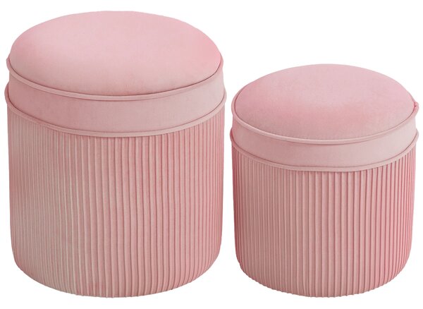 HOMCOM Set 2 Pouf Poggiapiedi Rotondi Impilabili e Imbottiti con Rivestimento in Velluto, Contenitore da 34.8L, Rosa | Aosom Italy