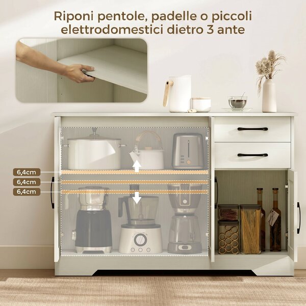 HOMCOM Mobile Cucina con 2 Cassetti e 3 Armadietti, Ripiani Regolabili, 120x38x79 cm, Crema | Aosom Italy