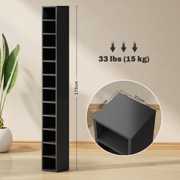 HOMCOM Mobile Libreria Porta CD a 12 Ripiani per 204 CD, in MDF e Truciolato, 21x20x175 cm, Nero | Aosom Italy