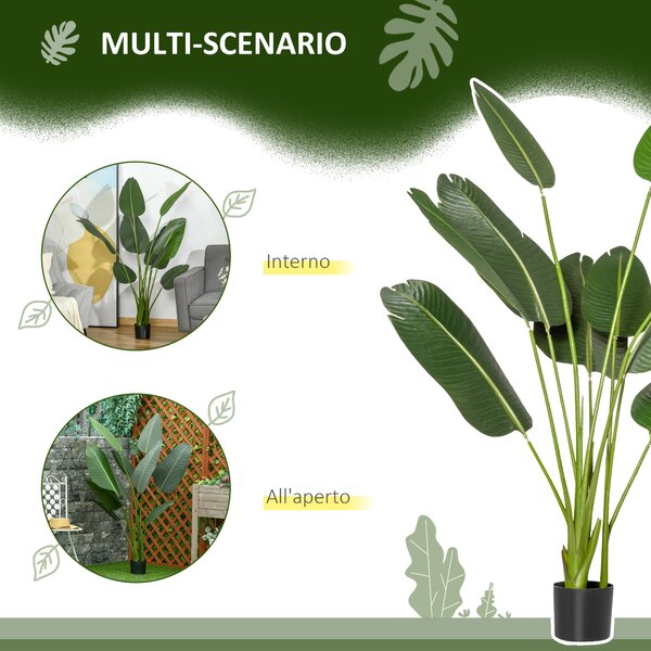 HOMCOM Albero Artificiale di Banano 160 cm con Vaso e 10 Foglie Realistiche, Pianta Finte Tropicale per Decorazioni Interni ed Esterni, Verde | Aosom Italy