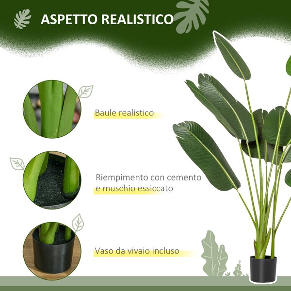 HOMCOM Albero Artificiale di Banano 160 cm con Vaso e 10 Foglie Realistiche, Pianta Finte Tropicale per Decorazioni Interni ed Esterni, Verde | Aosom Italy