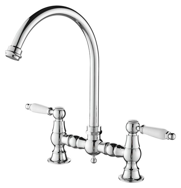 Aquanello Heritage Manor: Rubinetto da cucina classico – Miscelatore a colonna in cromo con leva bianca e bocchetta rotonda, modello CR-4001-HA