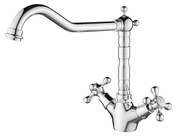 Aquanello Heritage Ascot: Miscelatore da cucina classico – Rubinetto nostalgico in cromo con bocchetta angolata, modello CR-4002-HA