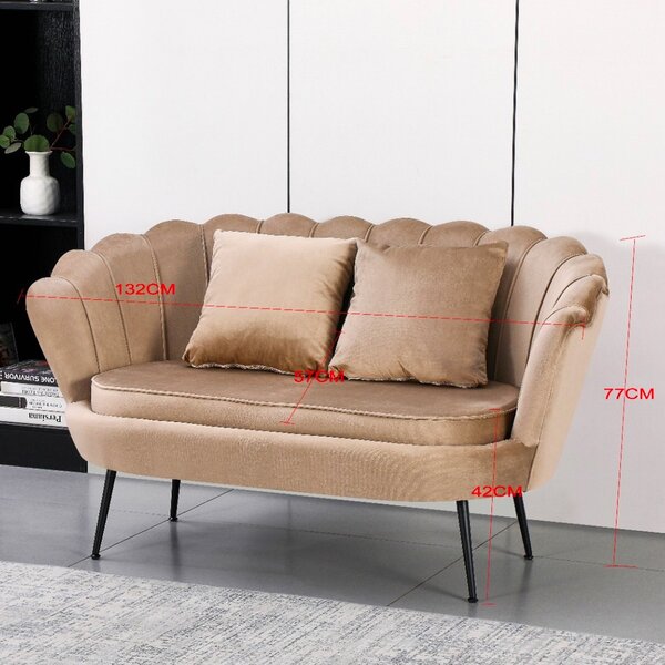 DecHome Divano 2 Posti Contemporaneo Luxury in Velluto Dimensioni 132x73x77 cm colore Beige - Orel