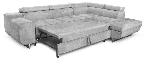 DecHome Divano Angolare 3 Posti Moderno con Chaise Longue Destra Letto Estraibile Vano Contenitore in Tessuto Dimensioni 280x203x78-93 cm colore Gr