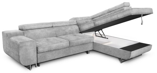 DecHome Divano Angolare 3 Posti Moderno con Chaise Longue Destra Letto Estraibile Vano Contenitore in Tessuto Dimensioni 280x203x78-93 cm colore Gr