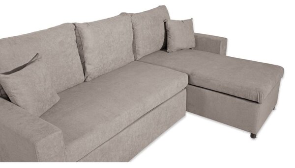 DecHome Divano Angolare 3 Posti Moderno con Chaise Longue Letto Estraibile Vano Contenitore in Tessuto Dimensioni 225x148x71 cm colore Tortora - Golf