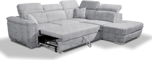 DecHome Divano Angolare 3 posti Moderno con Chaise Longue Letto Estraibile Pouf Contenitore in Tessuto Dimensioni 270x240x95x75 cm colore Grigio - 