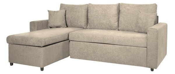 DecHome Divano Angolare 3 Posti Moderno con Chaise Longue Letto Estraibile Vano Contenitore in Tessuto Dimensioni 225x148x71 cm colore Cappuccino -