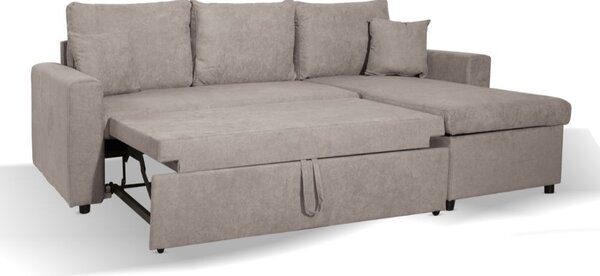DecHome Divano Angolare 3 Posti Moderno con Chaise Longue Letto Estraibile Vano Contenitore in Tessuto Dimensioni 225x148x71 cm colore Tortora - Golf