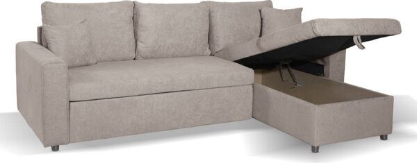 DecHome Divano Angolare 3 Posti Moderno con Chaise Longue Letto Estraibile Vano Contenitore in Tessuto Dimensioni 225x148x71 cm colore Tortora - Golf