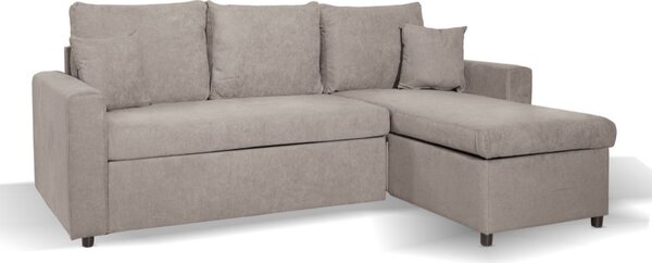 DecHome Divano Angolare 3 Posti Moderno con Chaise Longue Letto Estraibile Vano Contenitore in Tessuto Dimensioni 225x148x71 cm colore Tortora - Golf