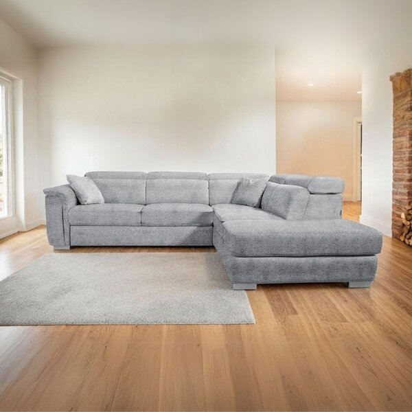 DecHome Divano Angolare 3 posti Moderno con Chaise Longue Letto Estraibile Pouf Contenitore in Tessuto Dimensioni 270x240x95x75 cm colore Grigio - 