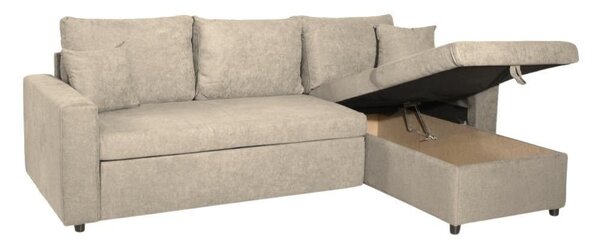 DecHome Divano Angolare 3 Posti Moderno con Chaise Longue Letto Estraibile Vano Contenitore in Tessuto Dimensioni 225x148x71 cm colore Cappuccino -