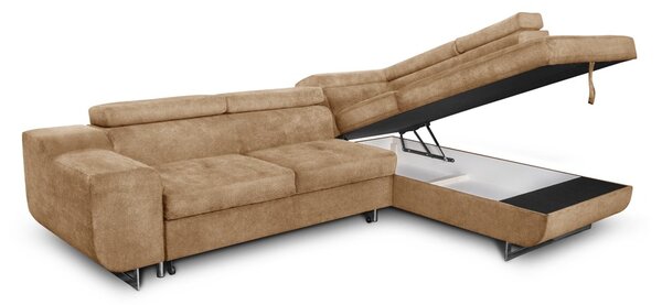 DecHome Divano Angolare 3 Posti Moderno con Chaise Longue Destra Letto Estraibile Vano Contenitore in Tessuto Dimensioni 280x203x78-93 cm colore No