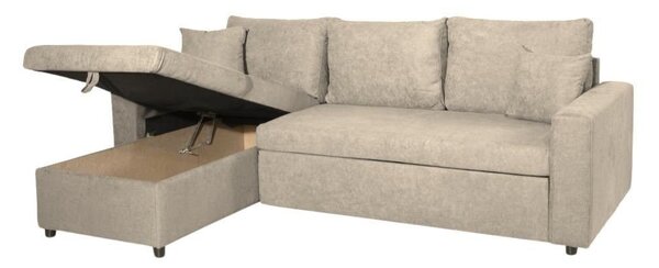 DecHome Divano Angolare 3 Posti Moderno con Chaise Longue Letto Estraibile Vano Contenitore in Tessuto Dimensioni 225x148x71 cm colore Cappuccino -