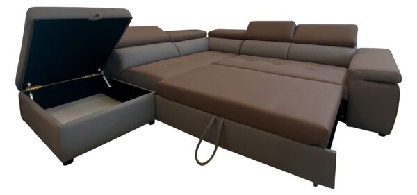 DecHome Divano Angolare 3 posti Moderno con Chaise Longue Letto Estraibile Pouf Contenitore in Tessuto Dimensioni 285x100x95 colore Grigio - Gisella