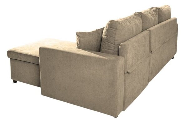 DecHome Divano Angolare 3 Posti Moderno con Chaise Longue Letto Estraibile Vano Contenitore in Tessuto Dimensioni 225x148x71 cm colore Cappuccino -