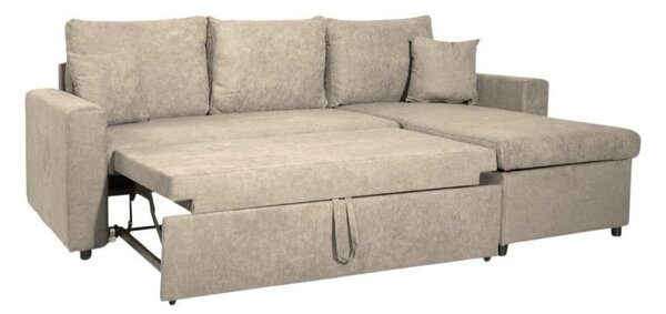 DecHome Divano Angolare 3 Posti Moderno con Chaise Longue Letto Estraibile Vano Contenitore in Tessuto Dimensioni 225x148x71 cm colore Cappuccino -
