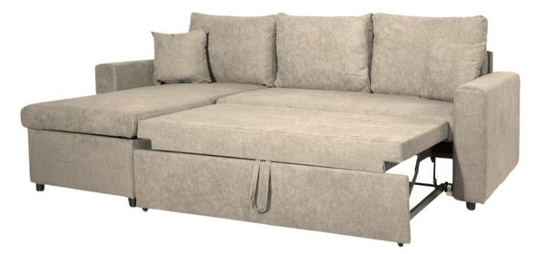DecHome Divano Angolare 3 Posti Moderno con Chaise Longue Letto Estraibile Vano Contenitore in Tessuto Dimensioni 225x148x71 cm colore Cappuccino -