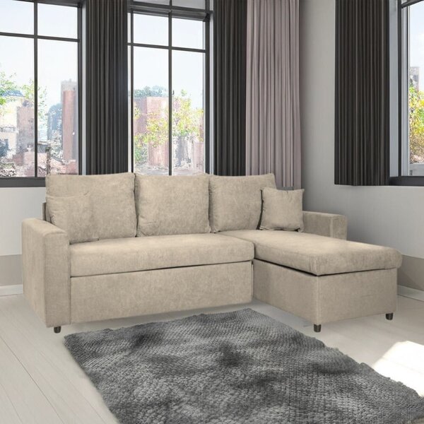 DecHome Divano Angolare 3 Posti Moderno con Chaise Longue Letto Estraibile Vano Contenitore in Tessuto Dimensioni 225x148x71 cm colore Cappuccino -