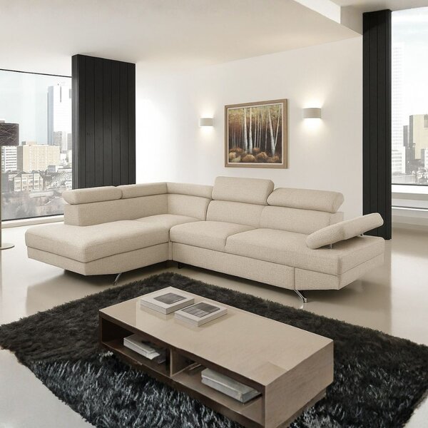 DecHome Divano Angolare 4 Posti Moderno con Chaise Longue Sinistra Letto Estraibile Vano Contenitore in Tessuto Dimensioni 297x206x79-94 cm colore 