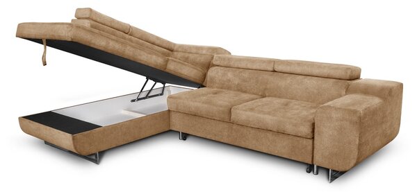 DecHome Divano Angolare 3 Posti Moderno con Chaise Longue Sinistra Letto Estraibile Vano Contenitore in Tessuto Dimensioni 280x203x78-93 cm colore 