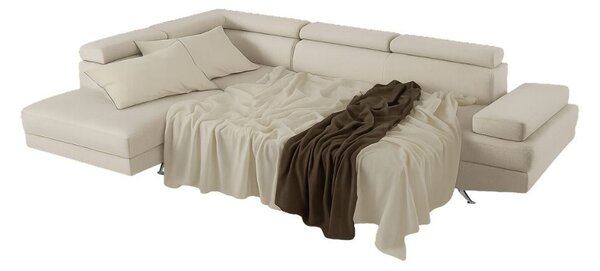 DecHome Divano Angolare 4 Posti Moderno con Chaise Longue Sinistra Letto Estraibile Vano Contenitore in Tessuto Dimensioni 297x206x79-94 cm colore 