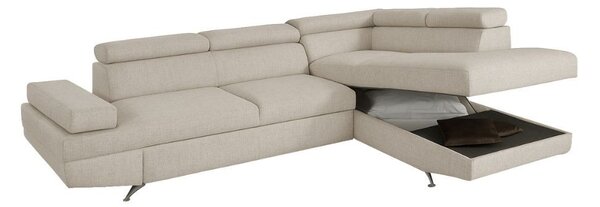 DecHome Divano Angolare 4 Posti Moderno con Chaise Longue Letto Estraibile Vano Contenitore in Tessuto Dimensioni 297x206x79-94 cm colore Beige