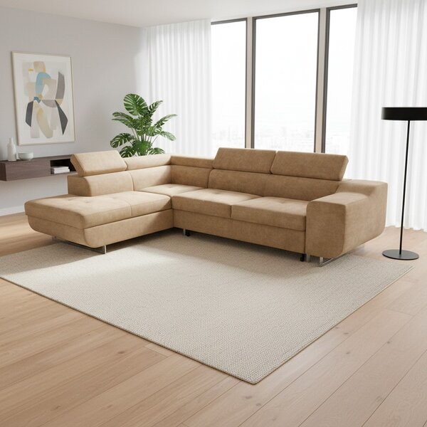 DecHome Divano Angolare 3 Posti Moderno con Chaise Longue Sinistra Letto Estraibile Vano Contenitore in Tessuto Dimensioni 280x203x78-93 cm colore 