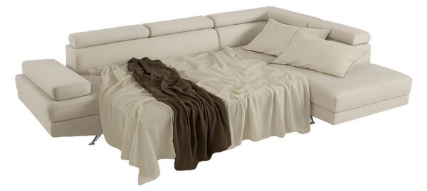 DecHome Divano Angolare 4 Posti Moderno con Chaise Longue Letto Estraibile Vano Contenitore in Tessuto Dimensioni 297x206x79-94 cm colore Beige