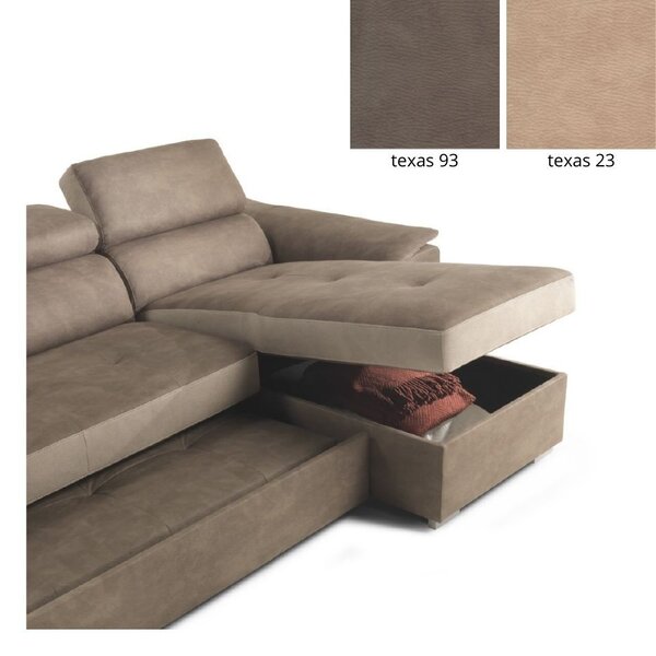 DecHome Divano Angolare 3 Posti Moderno con Chaise Longue Letto Estraibile Vano Contenitore in Tessuto Dimensioni 277x172x75/95 cm colore Marrone/B