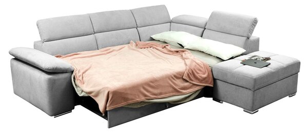 DecHome Divano Angolare 4 Posti Moderno con Penisola Letto Estraibile Vano Contenitore in Tessuto Dimensioni 271x230x77/94 cm colore Grigio Chiaro 