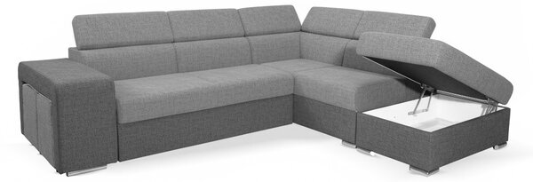 DecHome Divano Angolare 4 Posti Moderno con Penisola Destra Letto Estraibile Vano Contenitore in Tessuto Dimensioni 262x220x76/91 cm colore Grigio 
