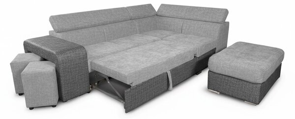 DecHome Divano Angolare 4 Posti Moderno con Penisola Destra Letto Estraibile Vano Contenitore in Tessuto Dimensioni 262x220x76/91 cm colore Grigio 