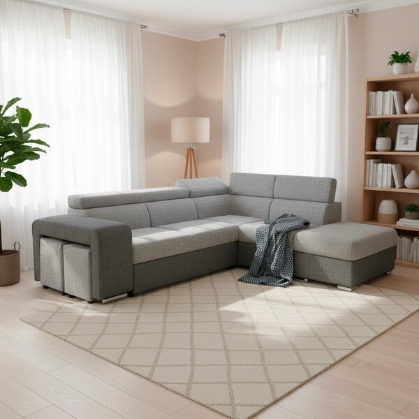 DecHome Divano Angolare 4 Posti Moderno con Penisola Destra Letto Estraibile Vano Contenitore in Tessuto Dimensioni 262x220x76/91 cm colore Grigio 
