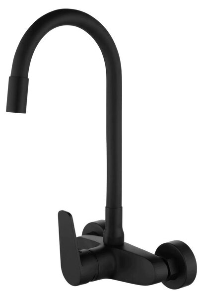Rubinetto da cucina a parete, modello BL-1301-CS, colore nero, con erogatore alto e flessibile